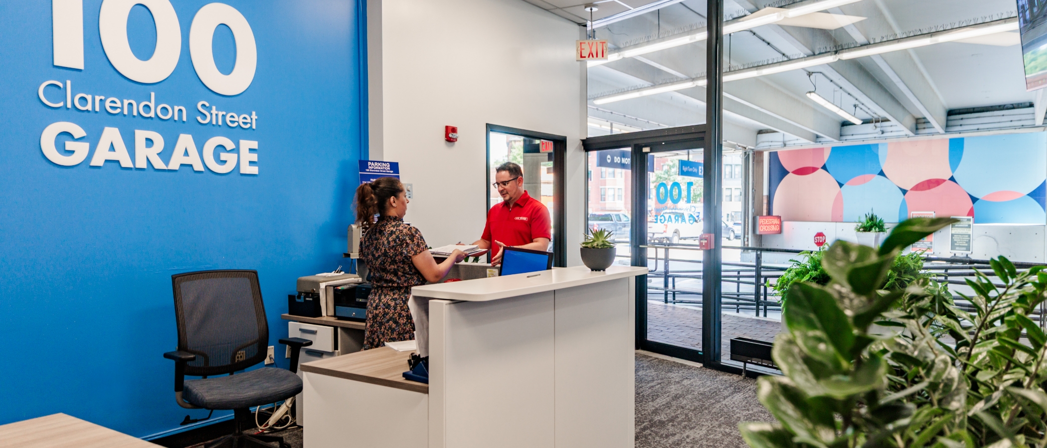 Customer service office at 100 Clarendon Street parking garage in Back Bay, Boston