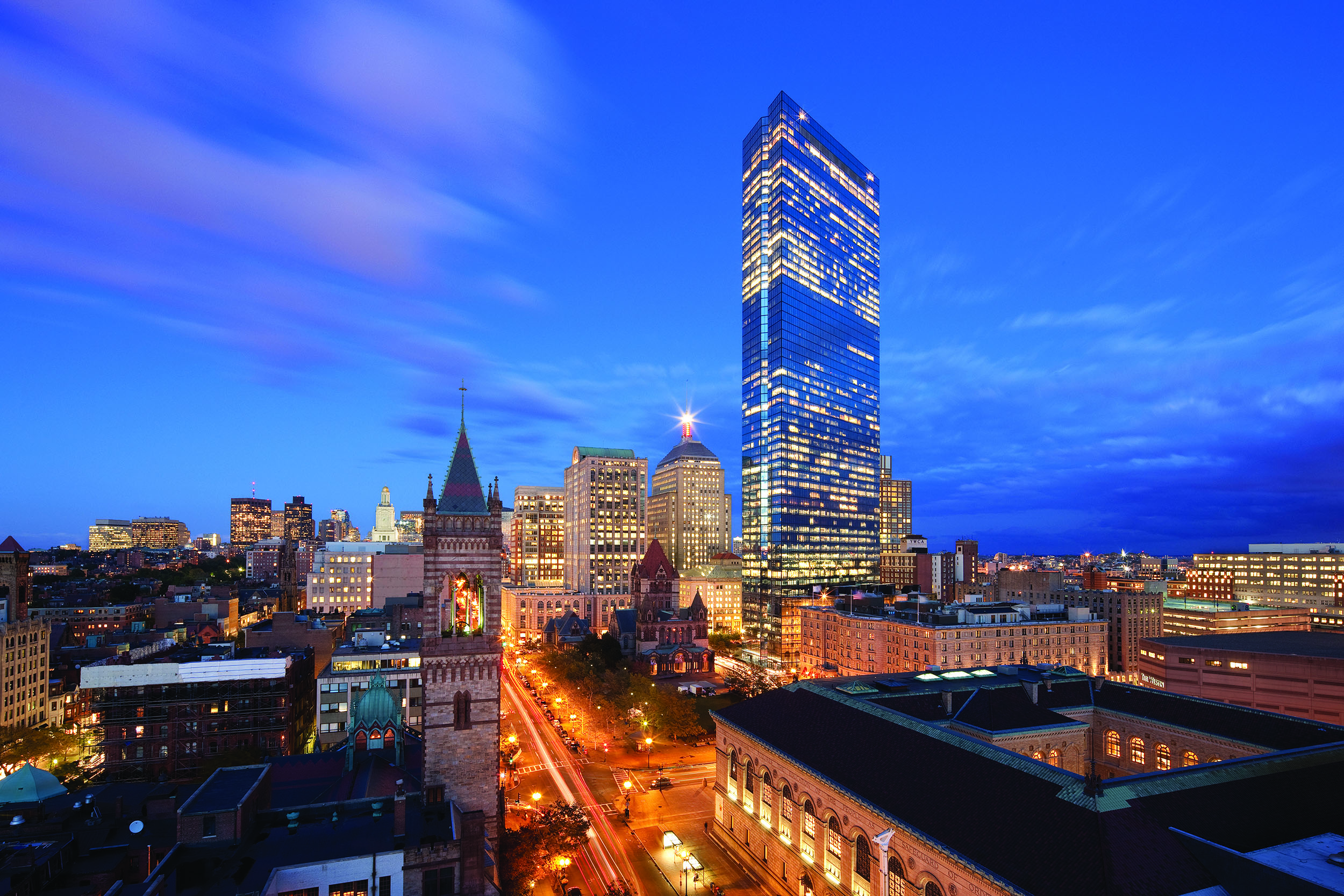 City view from 100 Clarendon Street garage showcasing premium parking amenities in Back Bay Boston
